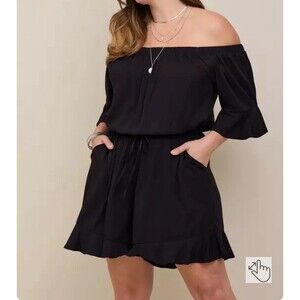 Torrid NWT Stretch Challis Off-Shoulder Romper Black Boho Sz 3